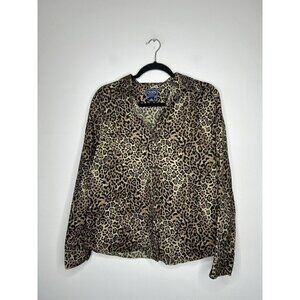 Chaps Leopard Print Button Up Shirt Womens 100% Cotton Long Sleeves Size XL